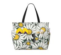 Hingor Moda Strisce Colorate Stampa Verticale Borsa da Spiaggia Impermeabile Borse Da Spiaggia Per Le Donne, Leggero Pieghevole Borsa Da Piscina Con Cerniera Scomparto, Margherita bianca., Taglia