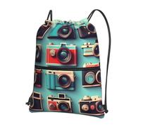 Hingor Retro Cool Camera Collection Stampa Coulisse Zaino String Bag Sackpack Cinch Resistente all'acqua Per Palestra Shopping Sport Yoga