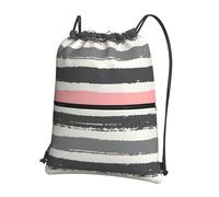 Hingor Zaino con coulisse a righe rosa chiaro e grigio scuro con stampa a righe Cinch resistente all'acqua per palestra shopping sport yoga