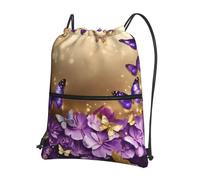 Hingor Zaino con coulisse con stampa a farfalla, viola, resistente all'acqua, per palestra, shopping, sport, yoga