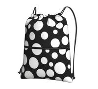 Hingor Zaino con coulisse con stampa a pois bianchi e neri, resistente all'acqua, per palestra, shopping, sport, yoga