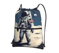 Hingor Zaino con coulisse con stampa astronauta sulla luna, borsa a tracolla, resistente all'acqua, per palestra, shopping, sport, yoga
