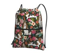 Hingor Zaino con coulisse con stampa di cane e fiore, borsa a tracolla resistente all'acqua per palestra, shopping, sport, yoga