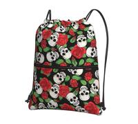 Hingor Zaino con coulisse con stampa di teschi e rose, borsa a tracolla, resistente all'acqua, per palestra, shopping, sport, yoga