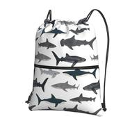 Hingor Zaino con coulisse con stampa nautica con squali, borsa a tracolla, resistente all'acqua, per palestra, shopping, sport, yoga