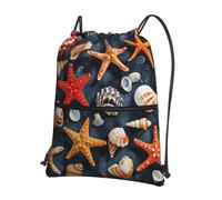 Hingor Zaino con stampa a forma di stella marina e conchiglia, con coulisse, resistente all'acqua, per palestra, shopping, sport, yoga