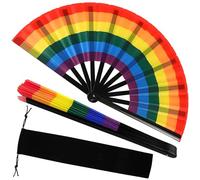 HINGTAI 2 Pezzi Ventagli Pieghevoli Arcobaleno Gay Pride LGBT Pride, Ventagli Grandi Colorati rinfrescanti con clacson, Decorazione per Feste, Facile da Aprire,Rainbow Folding Fans Colorful Hand Fans
