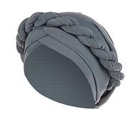 HINGTAT Treccia Turbante Cap per le Donne Torte Copertura Dei Capelli Wrap Hat Africano Pre Legato Cofano Cancro Turbante Berretti Berretti Copricapo, Grigio, Taglia unica