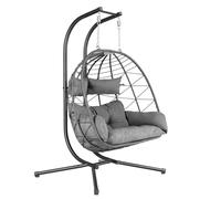 HinHocker Poltrona sospesa per 2 persone con struttura, colore antracite, XXL, per interni ed esterni, con cuscino e imbottitura, poltrona sospesa per esterni, altalena da giardino, sedia a dondolo