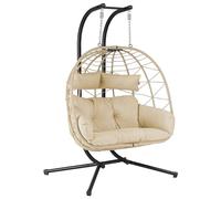 HinHocker sedia sospesa per 2 persone con sostegno | Crema | Altalena XXL per interni ed esterni | Cuscino e cuscino inclusi | Sedia a due posti, sedia in vimini