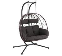 HinHocker sedia sospesa per 2 persone con sostegno | Marrone | Altalena XXL per interni ed esterni | Cuscino e cuscino inclusi | Sedia a due posti, sedia in vimini