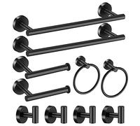 Hinmood Set di accessori da bagno nero opaco, 10 pezzi set di accessori da bagno include 2 confezioni di portasciugamani da 61 cm, anello per asciugamani, supporto per WC e 4 ganci per asciugamani
