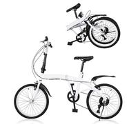 HINOPY - Bicicletta pieghevole da 20 pollici, cambio a 6 marce, doppio freno a V, adatto per adulti a partire da 135 a 180 cm, per sport all'aria aperta, ciclismo, pendolari, colore: bianco