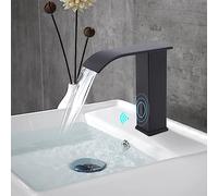 HINOPY Miscelatore per lavandino da bagno con cascata acqua calda/fredda, rubinetto con sensore a infrarossi e regolazione della temperatura per lavandini da bagno e cucina (nero)