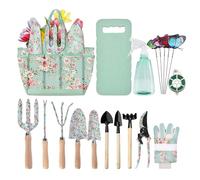 Hinourisha Set di attrezzi da giardinaggio, 15 pezzi, attrezzi da giardino per donne, con borsa da giardino, ginocchiere, guanti, cesoie da giardino, cazzuola, regali per gli amanti del giardino
