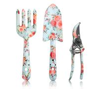 Hinourisha Set di attrezzi da giardinaggio, 3 attrezzi da giardino con stampa, con cesoie da giardino, paletta da giardino, artiglio da giardino, set regalo di compleanno per donne, amanti del