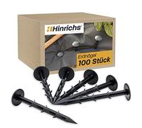 Hinrichs 100 Chiodi a terra - Picchetti Molto Resistenti con Ganci in Direzione Opposta - 6 Barbe- 14,5 cm Lunghezza, 35 mm Diametro Testa - Chiodi per Prato sintetico - Ferma Telo Pacciamatura