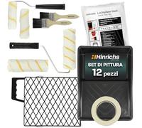 Hinrichs Kit per pittura da 12 pezzi | Set completo con rulli per pittura, rullo per pittura professionale, vaschetta, pennelli, colori acrilici, raschietto, telo, nastro adesivo, cavalletto pittura