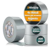 Hinrichs Nastro Adesivo Telato 4 Rotoli Argento 50m x 50mm - Nastro Gaffer Impermeabile Extra Forte per Uso Interno ed Esterno - Alternativa a Gorilla Tape, Duck Tape, Duct Tape e Nastro Americano