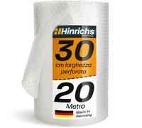 Hinrichs Rotolo di Pluriball Materiale da Imballaggio 20 m perforato Bolle - 100% Riciclabile - per oggetti fragili