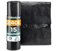 Hinrichs Sacchi della spazzatura 240 l, extra forti, rotolo da 15 pezzi, 100 x 125 cm, resistenti agli strappi, LDPE, neri per casa e giardino