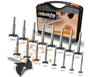 Hinrichs Set di Punte Forstner 17 Pezzi in Cassa in Plastica - Set di Forstner da 15 a 40 mm - Punte da Legno - Punta da Fresatura - Punta da Trapano per Legno - Fresa a Tazza per Rami di Legno