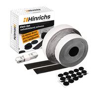 Hinrichs Set Feltro Adesivo Forte Nero - 1 Strappi Adesivi Lungo 10m Largo 2cm - 20 Dischetti Autoadesivi 2cm Ø - Feltro Biadesivo per Ufficio, Casa e Lavoro - Adesivo per Zanzariere - Metro incluso