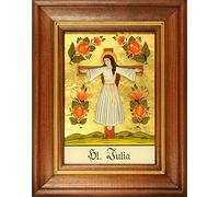 'hinterg lasw erkstaetten - dietro vetro immagine/patronat immagine "HL. Julia V. karth con marrone decapati cornice in legno, dipinta a mano con leggenda del Santo sul foto Retro, ca. B: 12,5 X H: 16 cm