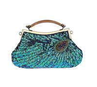 HINTRMENT Borsa Donna Piccola Blu in Dacron Perline Scintillanti, Stile Retrò Creativo, Catena Bronzo 120cm, la Spiaggia e Appuntamenti