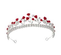 HINTRMENT Corona da Sposa Barocca in Metallo Rosso Fiore a Rosa, Accessorio Chioma Elegante e Confortevole per Matrimonio e Addio al Nubilato
