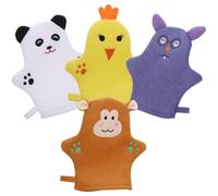 HINTRMENT Guanti da Bagno Esfolianti per 4 Pezzi Design Animale, Guanti da Doccia Morbidamente Schiumogeni per Pulizia Corpo Delicata, per Viaggi e Soggiorni in Hotel