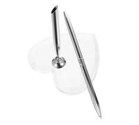 HINTRMENT Penna da Reception con Supporto a Cuore in Acrilico Trasparente, Penna a Sfera Silver per Firma Nuziale, Set di Penne per Libro degli Ospiti Matrimonio e Cerimonie