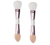 HINTRMENT Pennelli Make Up Doppi 2pezzi Spazzola Viso Professionale Fibra Artificiale e Spugna per Contouring e Blush, Strumento Cosmetico Portatile per Truccatori