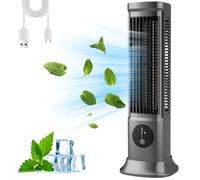 Hintyne Ventilatore a torre da 11,5" oscillante silenzioso, ventola di raffreddamento a 3 velocità per stanza, ventilatore da pavimento orizzontale/verticale a 90°, ventilatore senza pale USB,Grigio