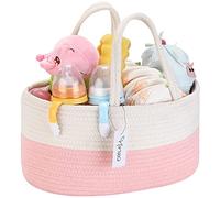 Hinwo Caddy pannolini neonati 3 scomparti neonati Nursery Cestino portaoggetti portatile auto Organizzatore neonato Cesto regalo pdoccia neonato Corda cotone divisorio staccabile pannolini salviette
