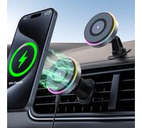 Hinyx - Caricabatterie wireless da auto, 15 W, ricarica rapida, supporto magnetico per auto, con magnete e magnete, per iPhone 14/15/13/12
