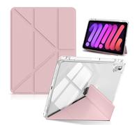 HinZann Custodia per iPad mini (A17 Pro) 2024 / iPad Mini 6 Generazione 2021 8,3 Pollici Cover con Portapenne, Ultrasottile Trasparente Cover con Auto Sveglia/Sonno per iPad mini7/6 - Rosa