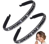 HINZIC 2 cerchietti per capelli da donna, con strass, antiscivolo, per sposa, fermagli per capelli scintillanti, accessori per matrimoni, anniversari, fidanzamenti, banchetti, San Valentino, colore