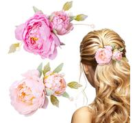 HINZIC 2 fermagli per capelli a forma di fiore, per donne e ragazze, antiscivolo, vintage, con perle, 2 in 1, fermagli per capelli in seta, accessori per decorazioni per feste e matrimoni, rosa e