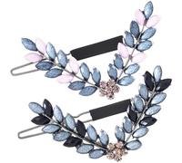 HINZIC 2 fermagli per capelli a forma di V da 6,6 cm, con strass, colore grigio-nero, piccole forcine per capelli vintage a forma di foglia di cristallo, per matrimonio, fidanzamento, ballo di fine