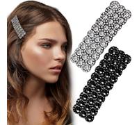 HINZIC 2 fermagli per capelli a scatto con strass scintillanti fermagli per capelli rettangolari argento nero forcine per capelli coreani accessori per feste di nozze per le donne
