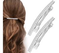 HINZIC 2 fermagli per capelli argentati con strass scintillanti, in metallo, per matrimonio, ballo scolastico, coda di cavallo, accessori per capelli francesi, per donne e spose