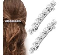 HINZIC 2 fermagli per capelli con perle argentate, con strass scintillanti, per matrimonio, matrimonio, ballo di fine anno, fidanzamento, accessori decorativi per donne e spose