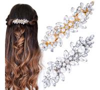 HINZIC 2 fermagli per capelli con perle e strass scintillanti, decorativi, color argento e oro, per matrimoni, balli di fine anno, accessori per capelli francesi, per spose, donne e ragazze, per