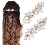 HINZIC 2 fermagli per capelli con strass a forma di fiore fermagli per capelli con perle di cristallo forcine per capelli francesi in oro clip per capelli accessori da sposa per donne ragazze sposa