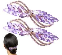 HINZIC 2 fermagli per capelli con strass viola, grandi fermagli per capelli con cristalli, scintillanti decorativi per matrimoni, balli, fidanzamenti, San Valentino, accessori per donne per capelli