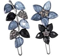 HINZIC 2 fermagli per capelli da 5,1 cm, con strass di cristallo grigio e nero, stile vintage, a forma di piccolo fiore, scintillanti, decorativi, per matrimoni, fidanzamenti, balli studenteschi
