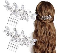 HINZIC 2 pettini per capelli con strass argentati, pettine laterale in metallo con cristalli, accessori per capelli da sposa, balli, feste, Halloween, Natale, accessori per capelli per donne, spose e