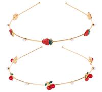 HINZIC 2 pezzi Cerchietti per Capelli a Forma di Ciliegia e Fragola, Carinissimi Copricapo a Sirena con Perle, Cerchietti Estivi a Forma di Frutt