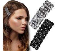 HINZIC 2 pezzi fermagli per capelli con strass, fermagli per capelli con cristalli scintillanti, forcine rettangolari nere e argento, accessori p